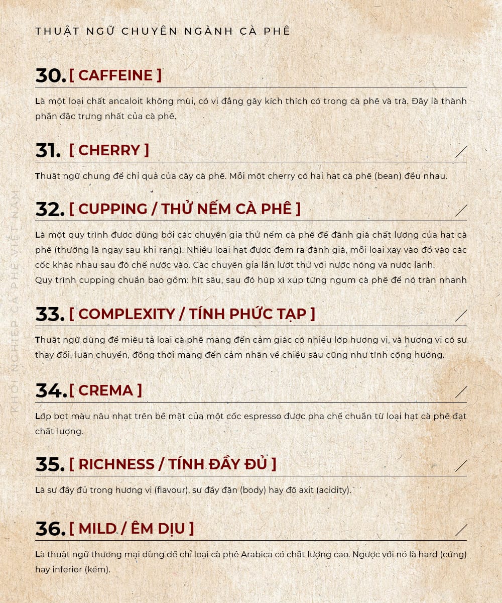 Những thuật ngữ chuyên ngành trong rang xay cà phê